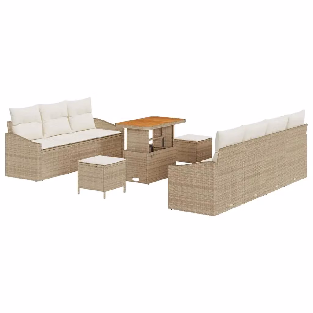 Set Divano da Giardino vidaXL 10 Pezzi Beige con Cuscini e Tavolino in Polyrattan e Acciaio – 2