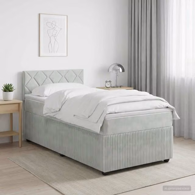 Letto box spring con materasso ibrido vidaXL in tessuto grigio e bianco L/P: 100 x 200 cm – 1