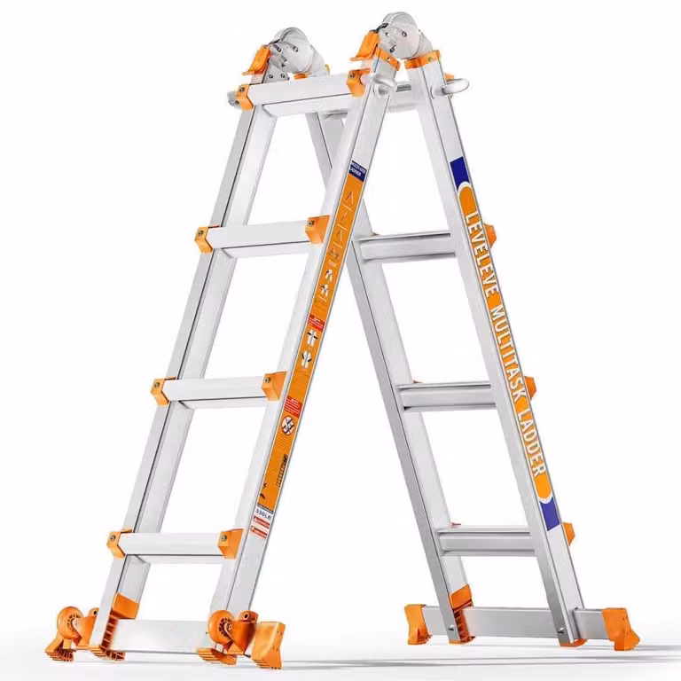Scala a sedia da 4,2 metri con stabilizzatore e ruote, portata massima di 150 kg, adatta per interni ed esterni
