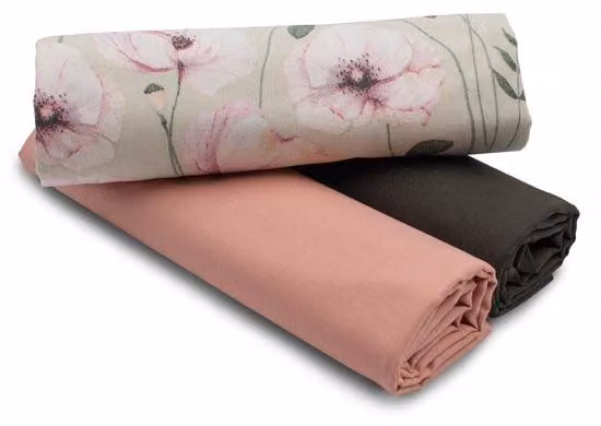 Set di tessuti in cotone da 1,5 m in tinta, 100% cotone, tessuto fantasia, papaveri beige e rosa