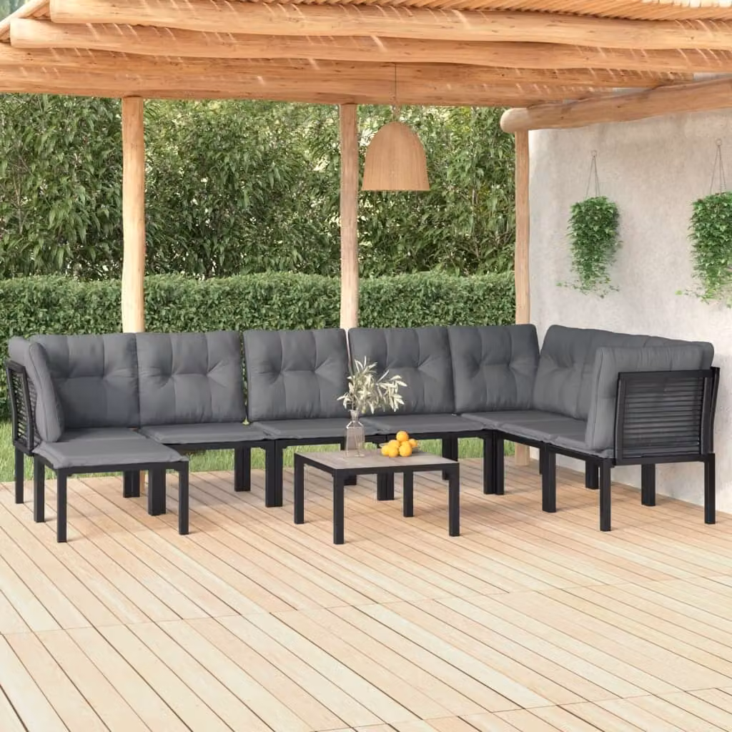 The Living Store Set salotto da giardino 9 pezzi in poly rattan nero e grigio