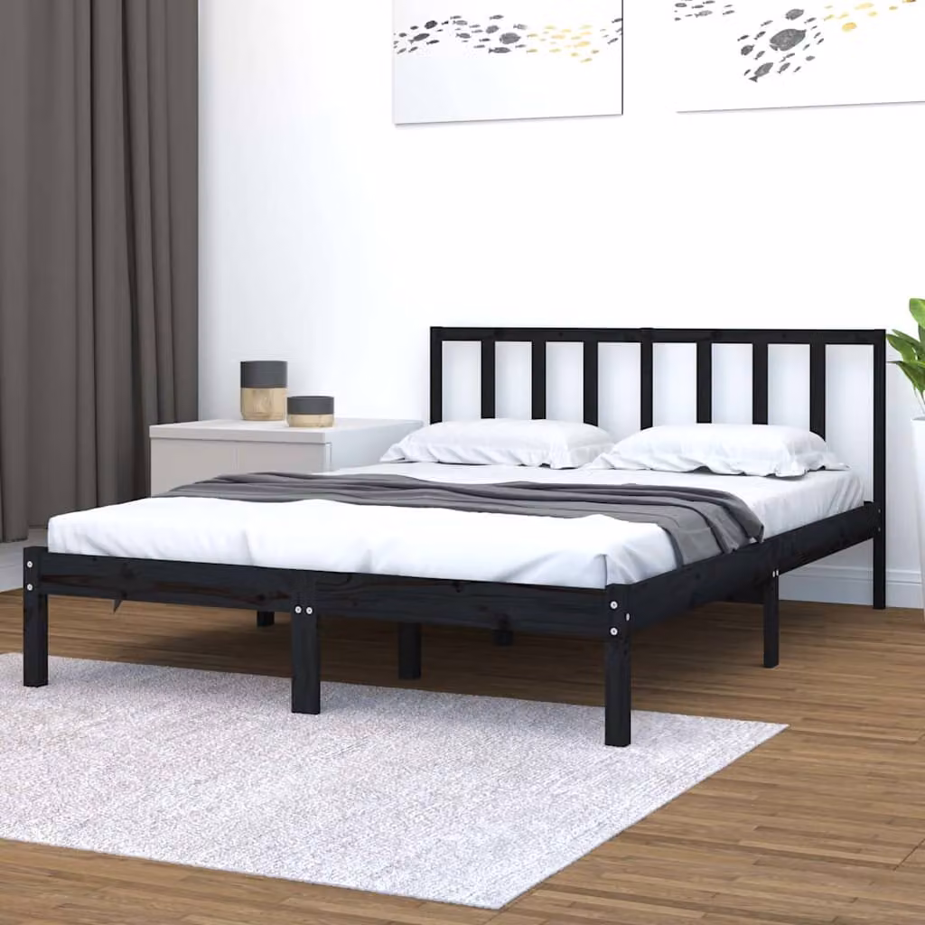 vidaXL Giroletto King Size in Legno di Pino Massello Nero L 150 x P 200 cm
