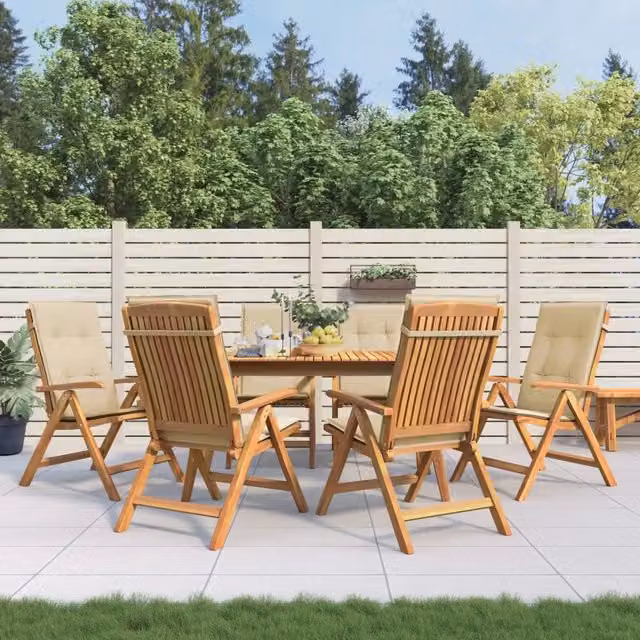 Set di 6 sedie pieghevoli reclinabili vidaXL in legno di teak con cuscini beige per giardino – 1
