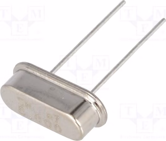 2 x Risonatore: Quarzo 30 ppm, 20 pF, montaggio a foro passante (THT), HC49-S, 8 MHz, dimensioni 11,05 x 3,5 x 4,7 mm, modello 8M-49S-SR, risonatore al quarzo