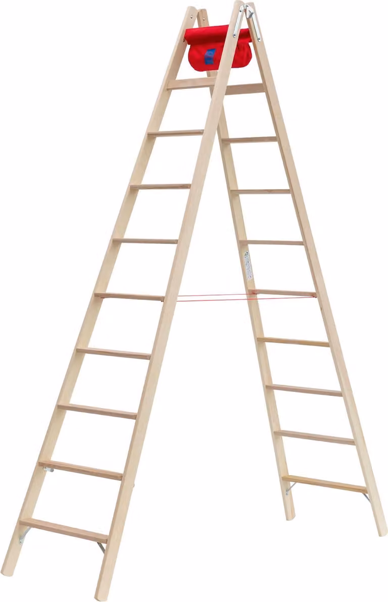 Hymer Holz-Stufenstehleiter 71499, beidseitig begehbar 2x10 Sprossen Arbeitshöhe 4,20 m