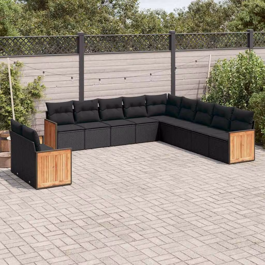 vidaXL Set Divani da Giardino 11 pz in Polyrattan Nero con Cuscini Imbottiti e Rivestimenti Rimovibili – 1