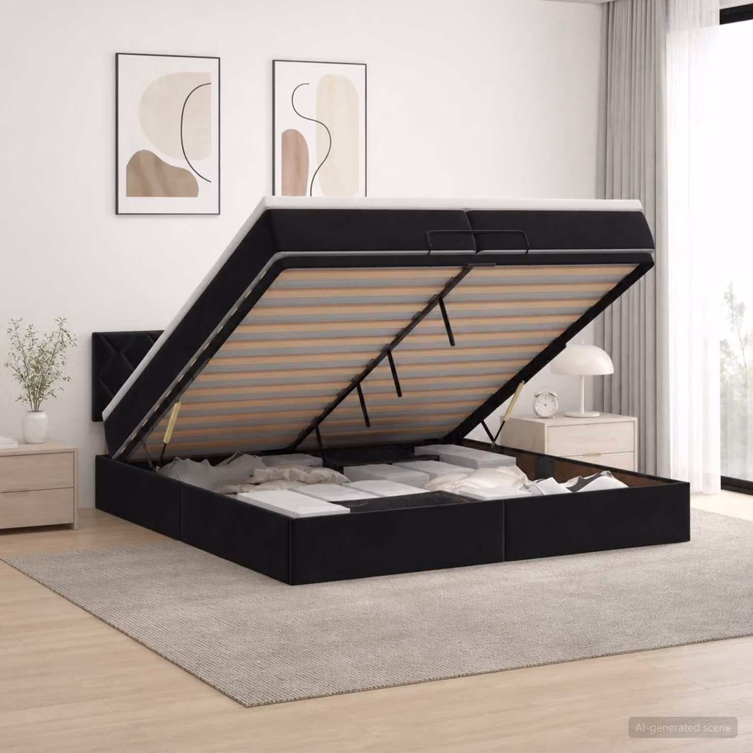 vidaXL Letto ottomano con materasso Nero 200 x 200 cm Velluto