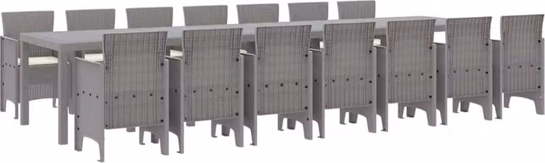 Set da pranzo da giardino con cuscini 15 pcs Grigio chiaro PP