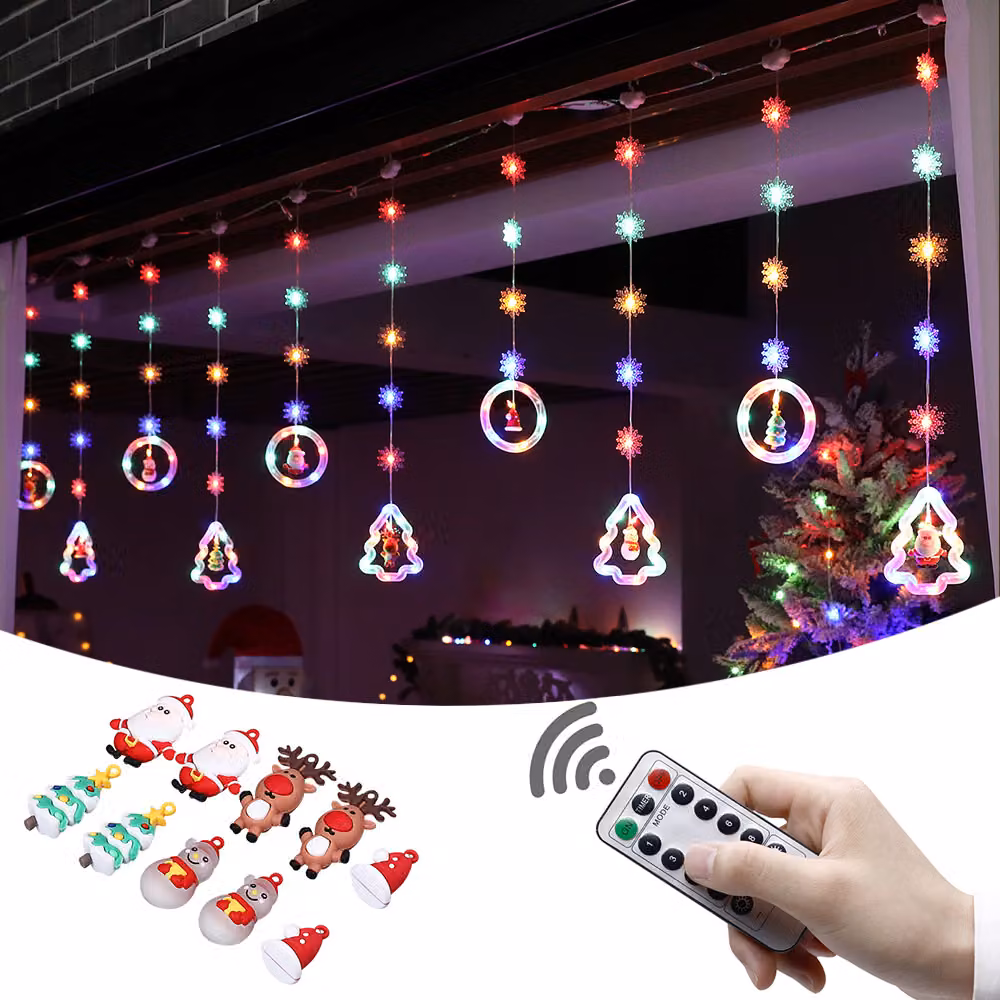 3M Decorazione natalizia Tenda luminosa a LED, luci di fata della finestra per la decorazione natalizia della festa del balcone del giardino interno, colorata, USB