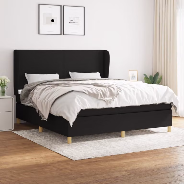 The Living Store Letto a molle con materasso nero 160x200 cm in tessuto