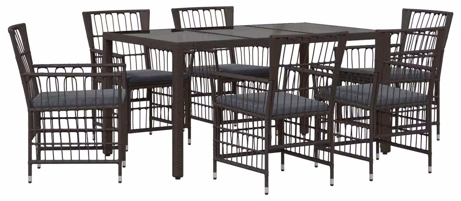 Set da esterno per 7 persone, in rattan sintetico nero