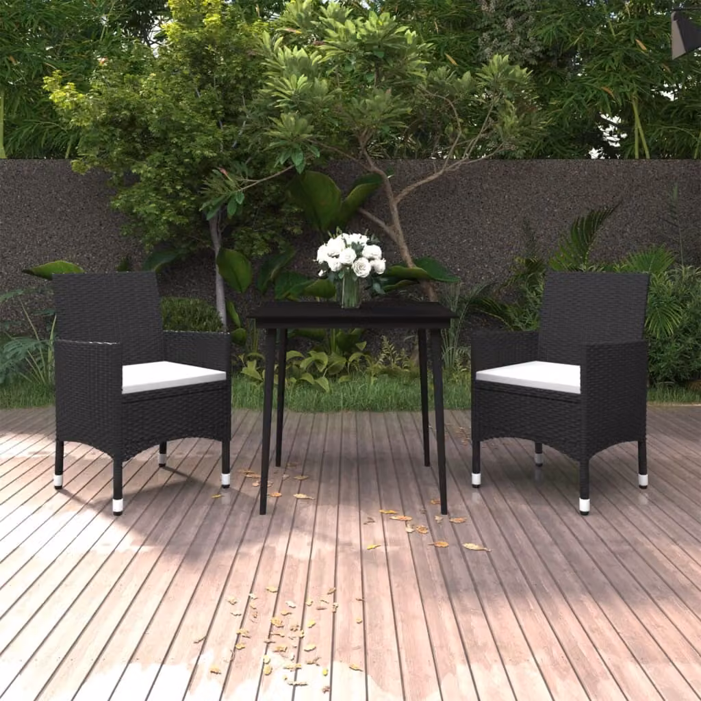 Maison Exclusive - Set da pranzo da giardino a 3 pezzi con cuscini in rattan sintetico e vetro