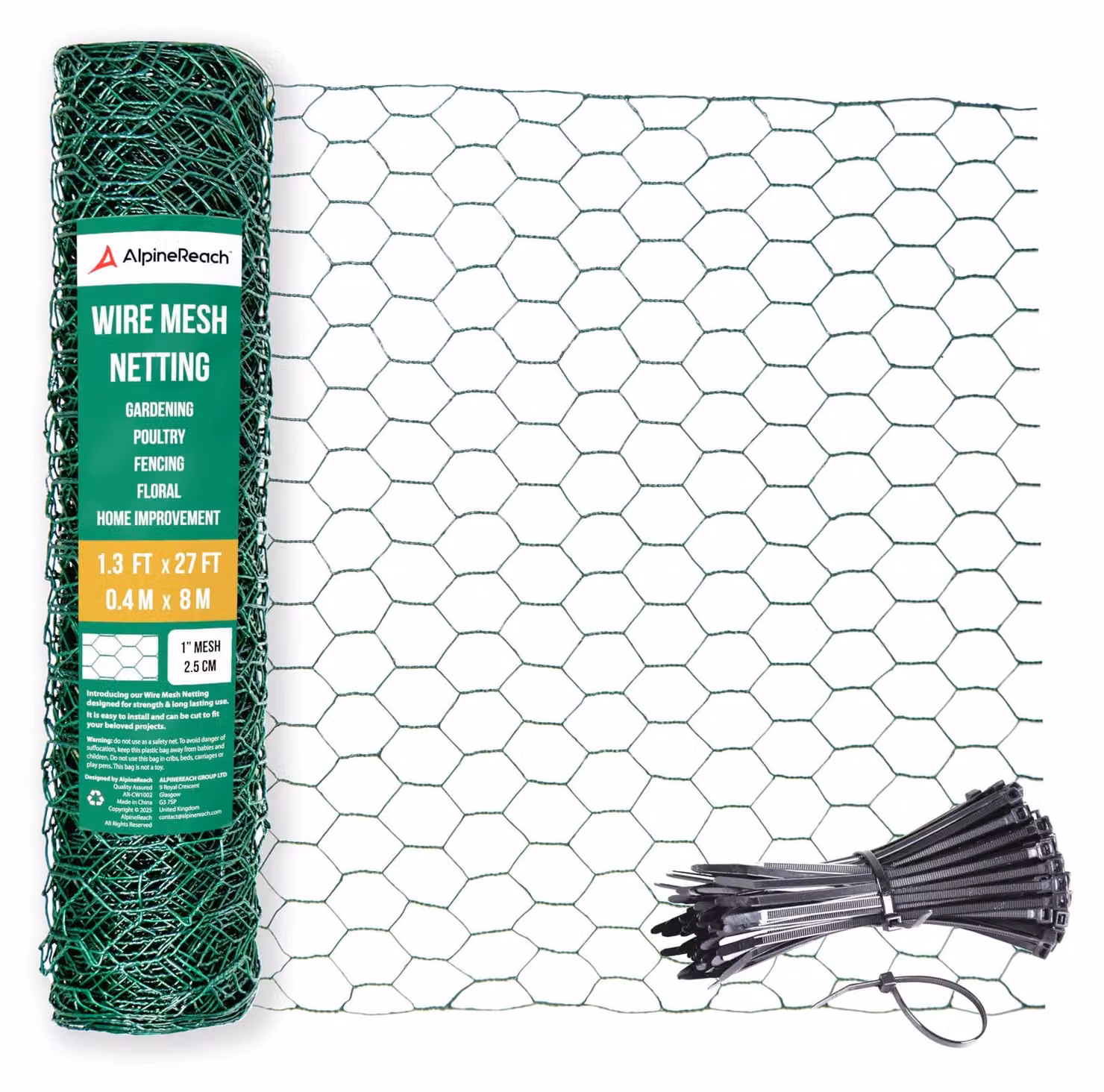 Rete metallica da 0,4m x 8m per giardino e recinzioni, rotolo di rete verde