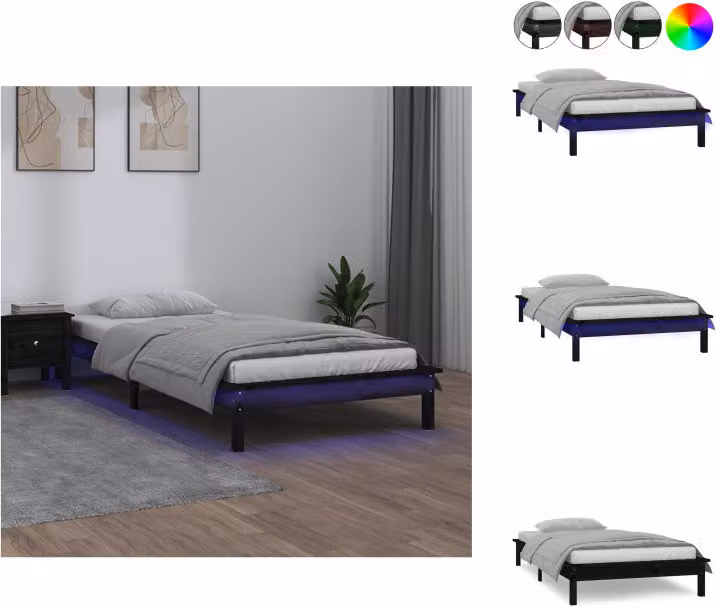 vidaXL Letto in legno massiccio con LED nero 75x190 cm - Letti e strutture letto