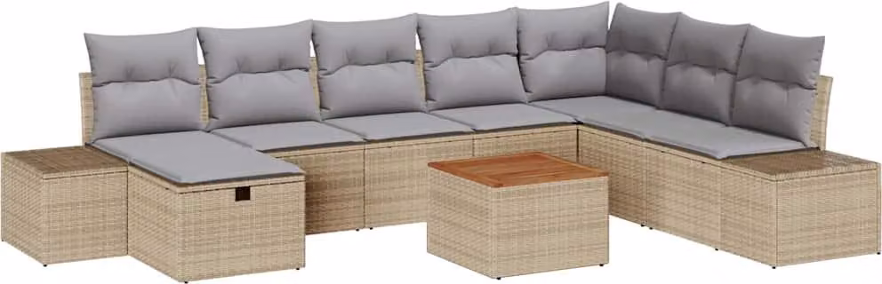 Set Divano da Giardino con cuscino 9 pcs Beige polyrattan