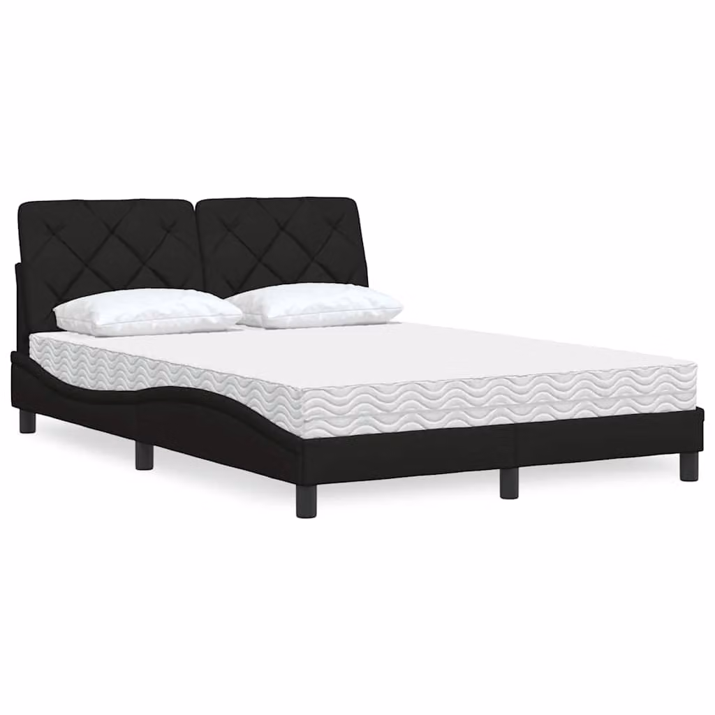 Letto con Materasso vidaXL in Tessuto Nero, L/P: 140 x 190 cm