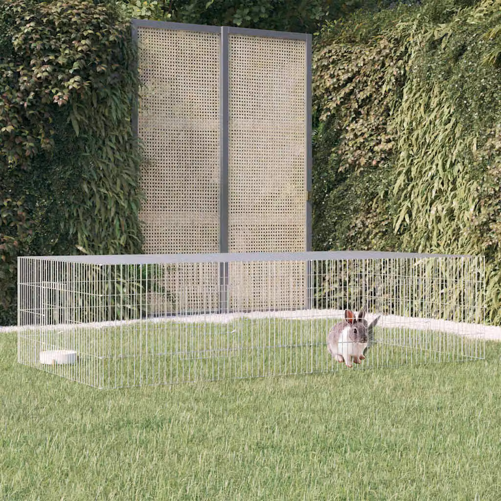 Conigliera vidaXL in ferro zincato argento con 2 pannelli L 220 cm x P 110 cm x H 55 cm