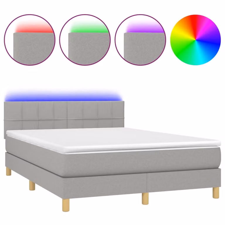 Letto a Molle Materasso e LED Grigio Chiaro 140x190 cm Tessuto