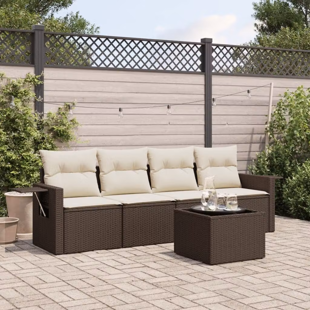 Maison Exclusive - Set Divano da Giardino 5 pz con Cuscini Marrone in Polyrattan