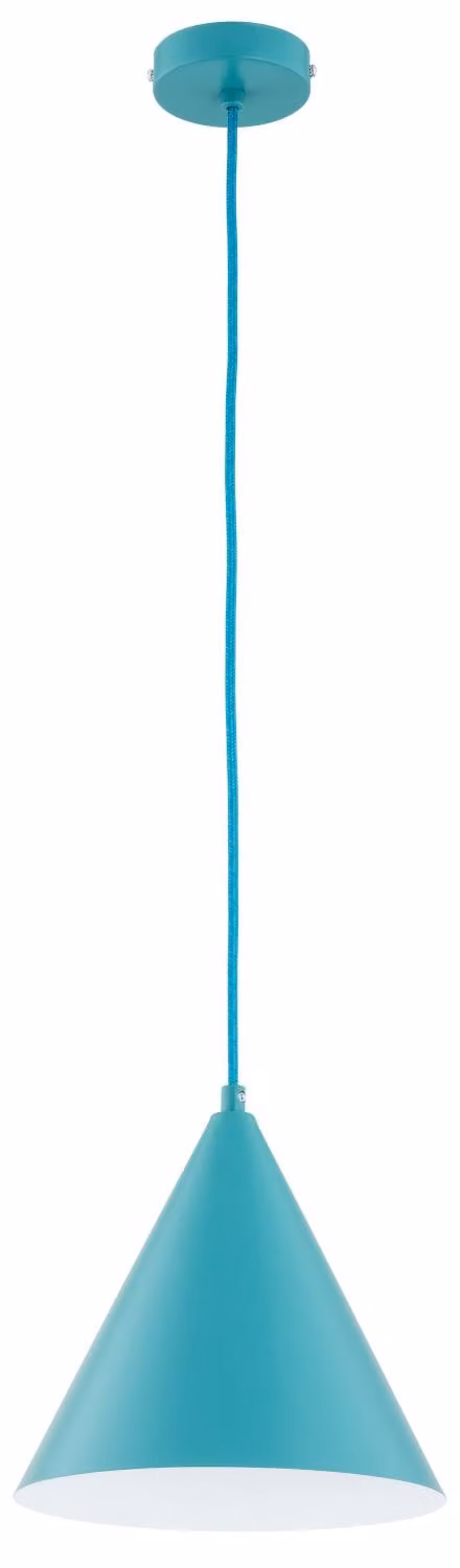 Lampada a sospensione a cono GANNA blu-turchese 1xE27x15W in metallo, dimensioni: 85x24,5x24,5 cm, IP20, Alfa