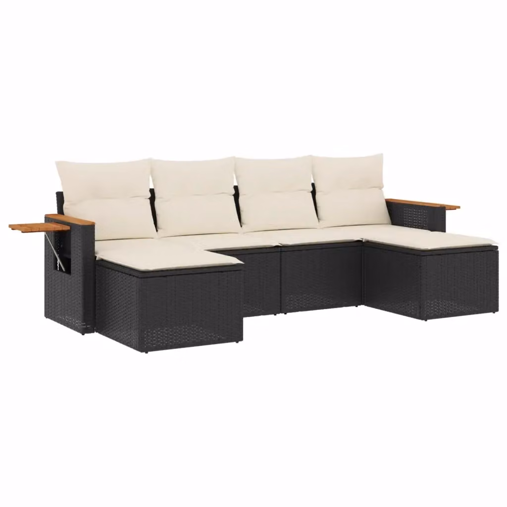 vidaXL Set Divano da Giardino a L 6 pz in Polyrattan Nero con Cuscini e Tavolino da Esterno – 2