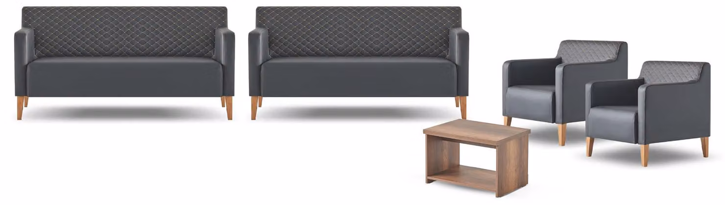 Arbeitszimmer-Set 5tlg Schwarz 2x 3-Sitzer 2x Sessel Braun Couchtisch