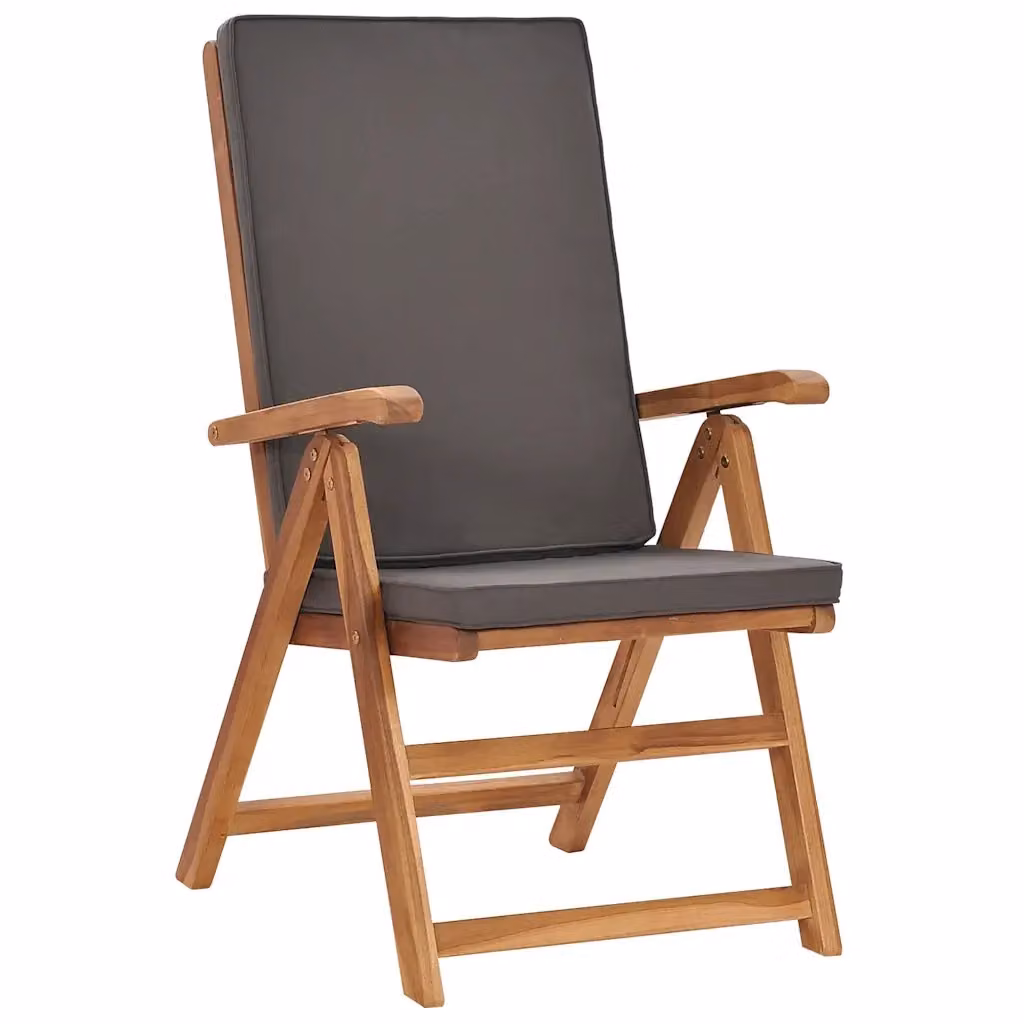 Set di 2 sedie pieghevoli reclinabili vidaXL in legno di teak con cuscini grigi per giardino – 2