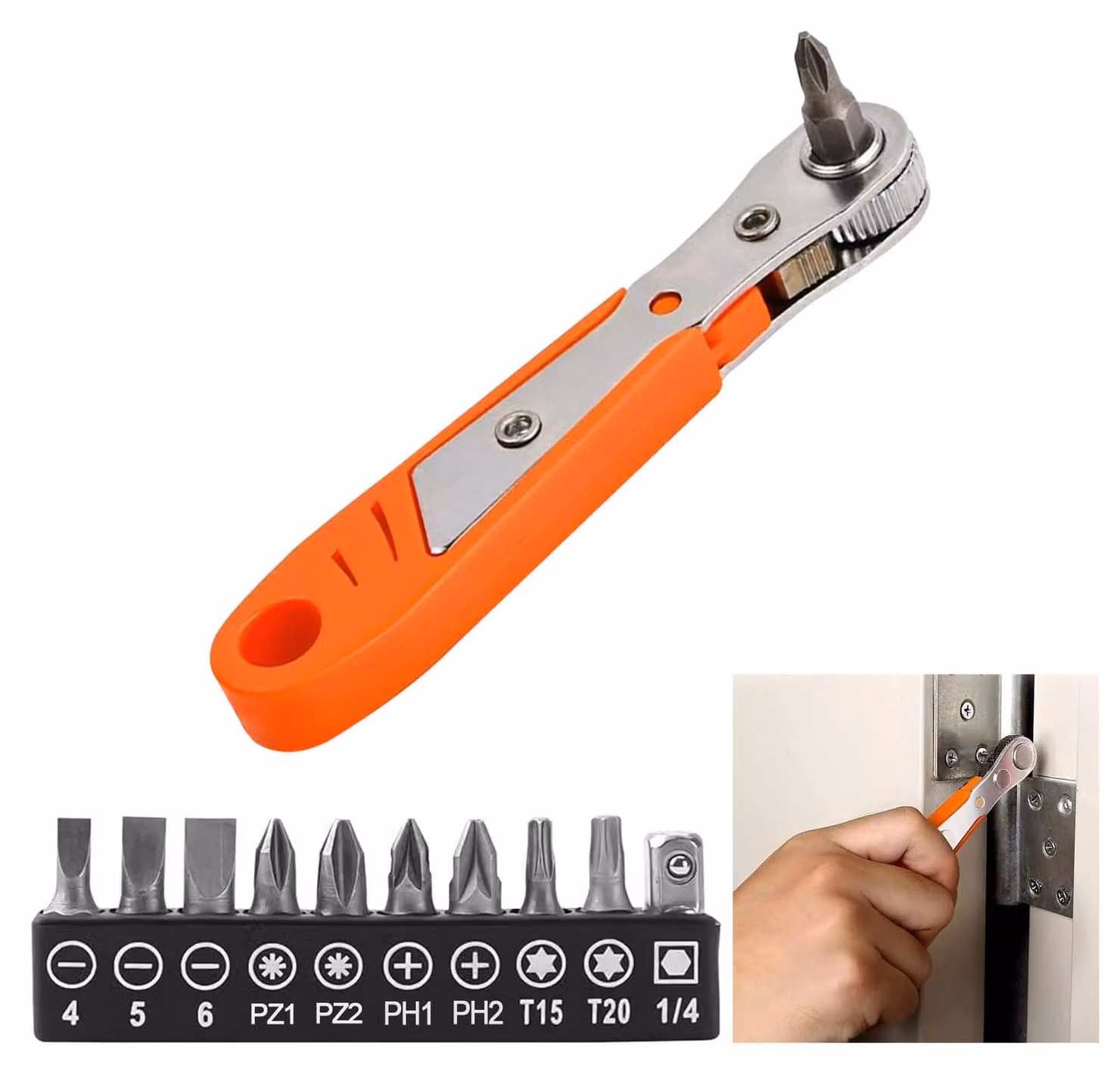 Chiavi a cricchetto magnetiche, 1/4 di pollice, con cacciavite reversibile e 10 punte di cacciavite di diverse dimensioni