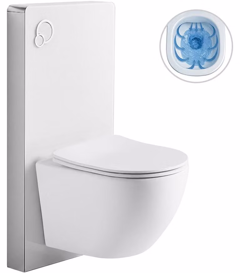 Set completo per WC Modul/Vaso – bianco opaco – pulsante integrato – modulo pneumatico – 49x36 cm
