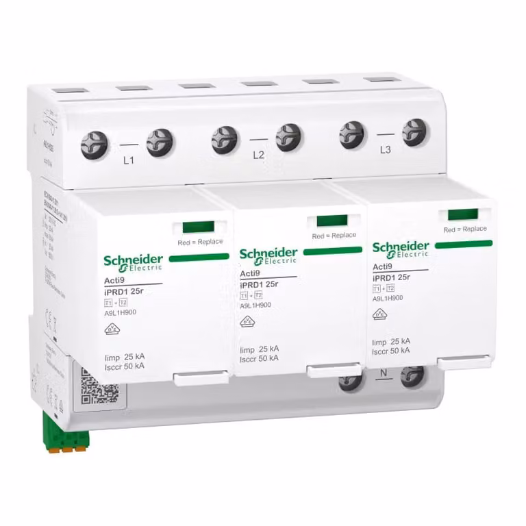 Scaricatore combinato Schneider Electric, Acti9 iPRD1 25r, tipo 1+2, moduli di protezione innestabili, 3P, Iimp 25 kA, contatto FM A9L1H325