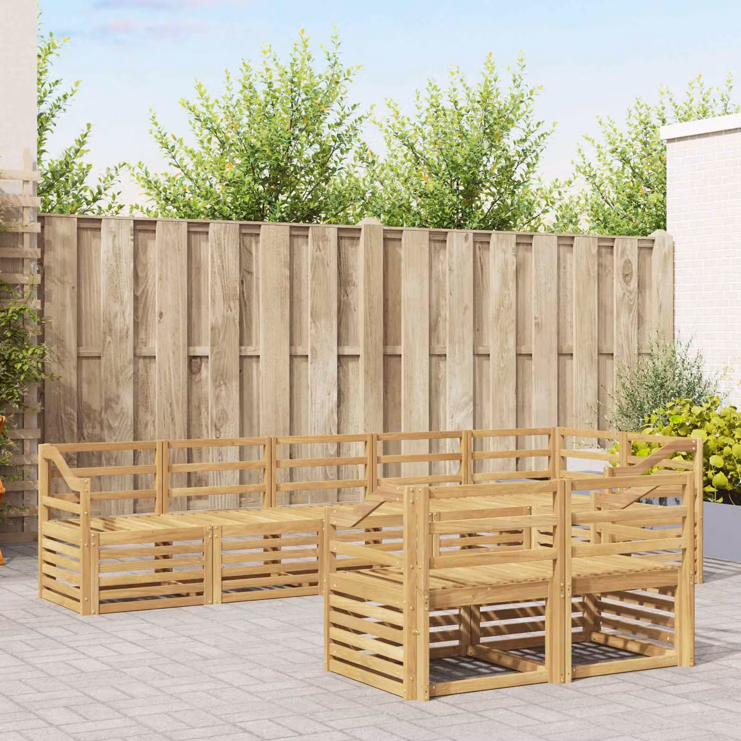 Set di divani da esterno vidaXL 8 pz in legno di acacia massello bianco con cuscini inclusi per giardino e terrazza