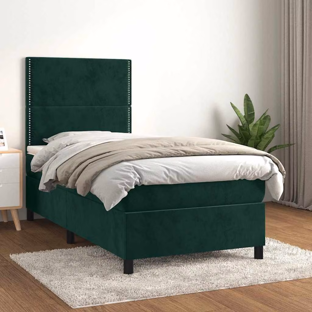 Letto Ibrido vidaXL con Giroletto a Molle e Materasso in Velluto Verde Scuro L/P/H: 90 x 200 cm