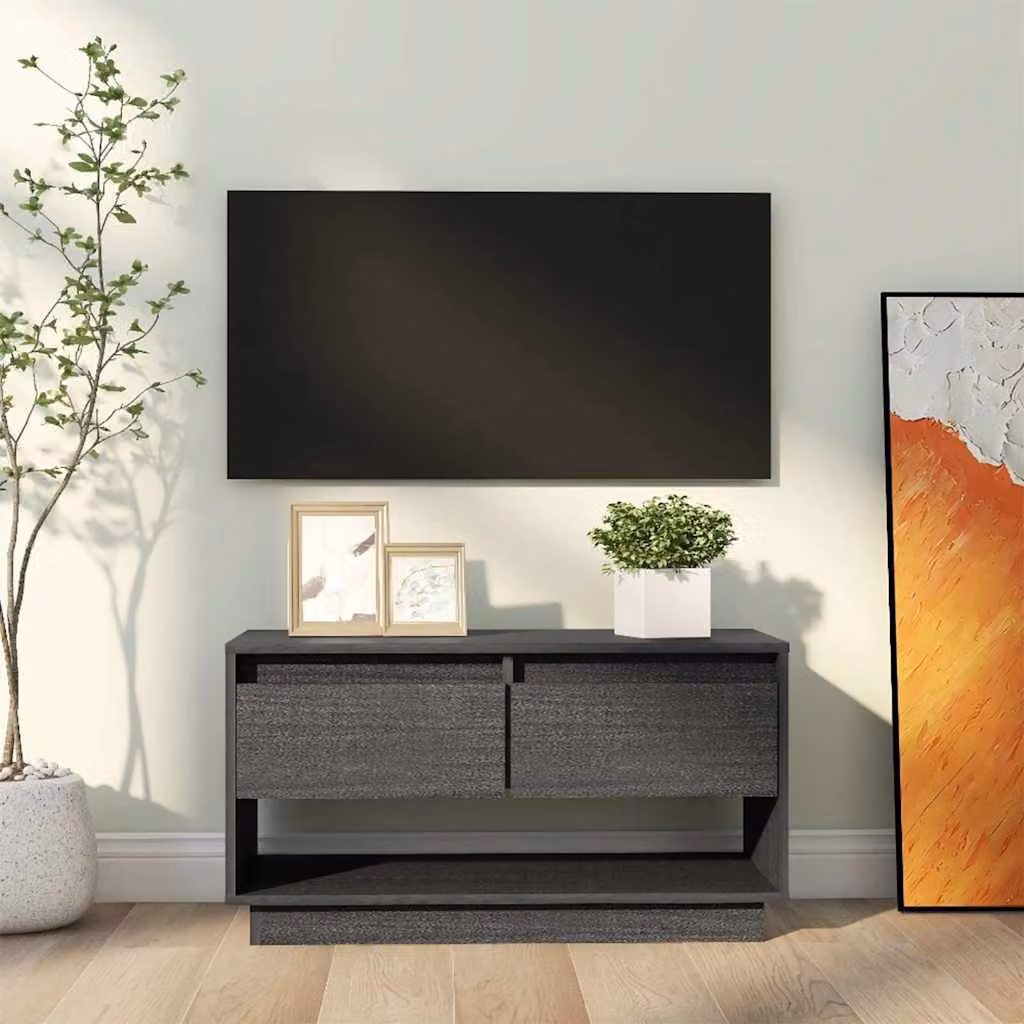 vidaXL Mobile Porta TV Grigio in Legno di Pino Massello L: 74 cm, P: 34 cm, H: 40 cm