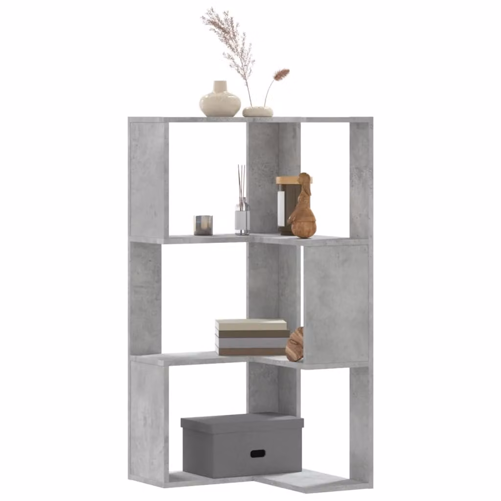 Libreria Angolare vidaXL con 3 Ripiani in Legno e MDF, Grigio, L 50 x P 50 x H 102 cm