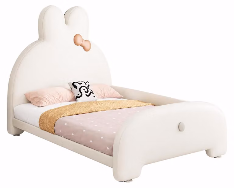 Letto per bambini bianco, letto a forma di coniglietto, letto imbottito, letto per bambine, letti per bambini