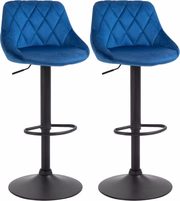 Set di 2 Sgabelli da Cucina Moderni Design IN con Schienale e Poggiapiedi, Seduta in Velluto Blu e Base in Metallo, L: 46 cm, P: 48 cm, H: 83-104 cm