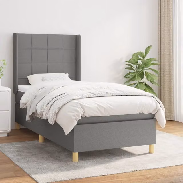 Letto ibrido vidaXL con giroletto a molle e materasso in tessuto grigio e bianco, L/P/H: 80 x 200 x 23 cm – 1