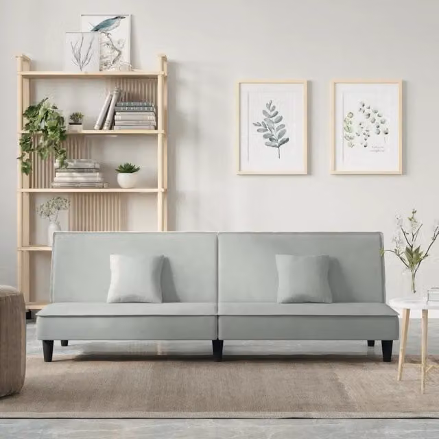 Divano Letto Click Clack vidaXL in Velluto Grigio con Poggiatesta Regolabile e Cuscini, L/P/H: 200 x 100 cm – 1