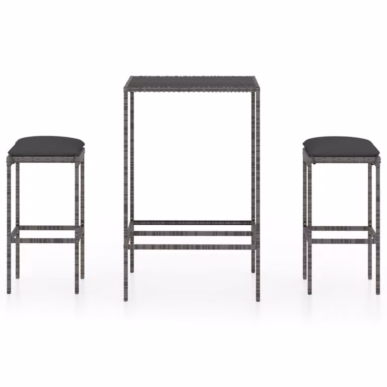 Set da Bar da Giardino 3 pz con Cuscini in Polyrattan Grigio