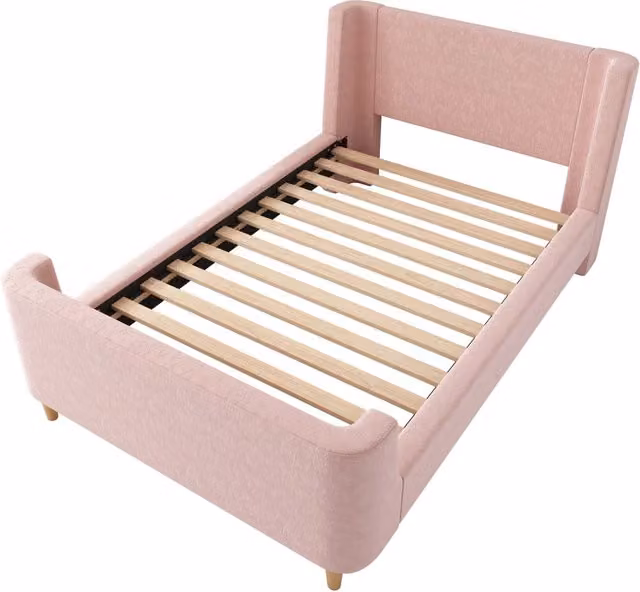 Letto Singolo per Bambini 90x200 cm in Velluto Rosa con Struttura a Slitta e Motivo Cosmico