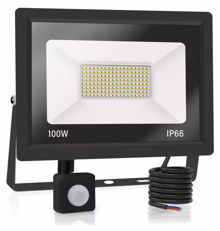 Faretto LED da 100 W, 10.000 lumen, grado di protezione IP66, luce bianco caldo, con sensore di movimento