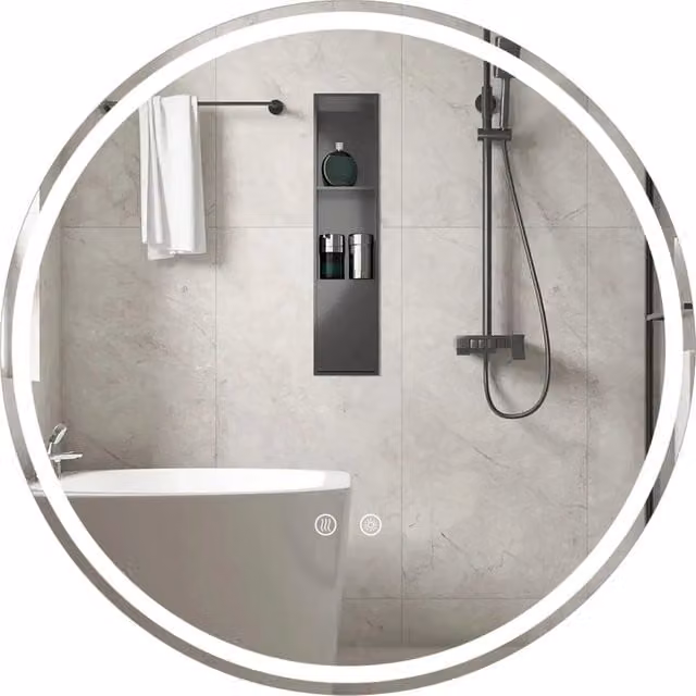 Specchio rotondo led bagno parete luminosit¨¤ regolabile touch, Specchio vetro temperato memoria anti-appannamento design moderno 80 cm