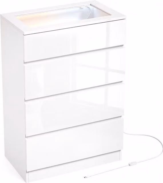Cassettiera Moderna HOMCOM con 4 Cassetti e Luci LED, Bianca, L: 60 cm, P: 40 cm, H: 90 cm – 1
