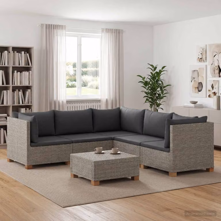 Set Lounge da Giardino vidaXL GENDT in Polyrattan con Cuscini, 6 Pezzi, Colore Grigio