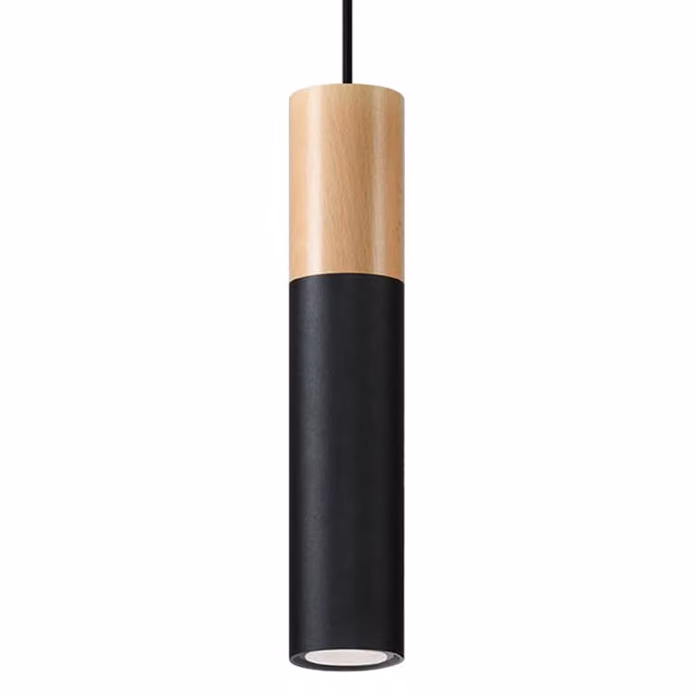 Lampada a sospensione PABLO nero 1xGU10 10W acciaio/legno 105x8x8cm Sollux Lighting