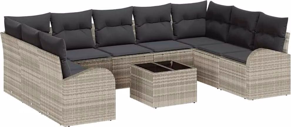 Set Divano da Giardino 10 pcs Grigio chiaro polyrattan