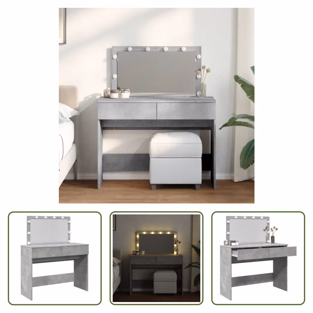 The Living Store Comodino con illuminazione LED grigio cemento 100x40x120 cm