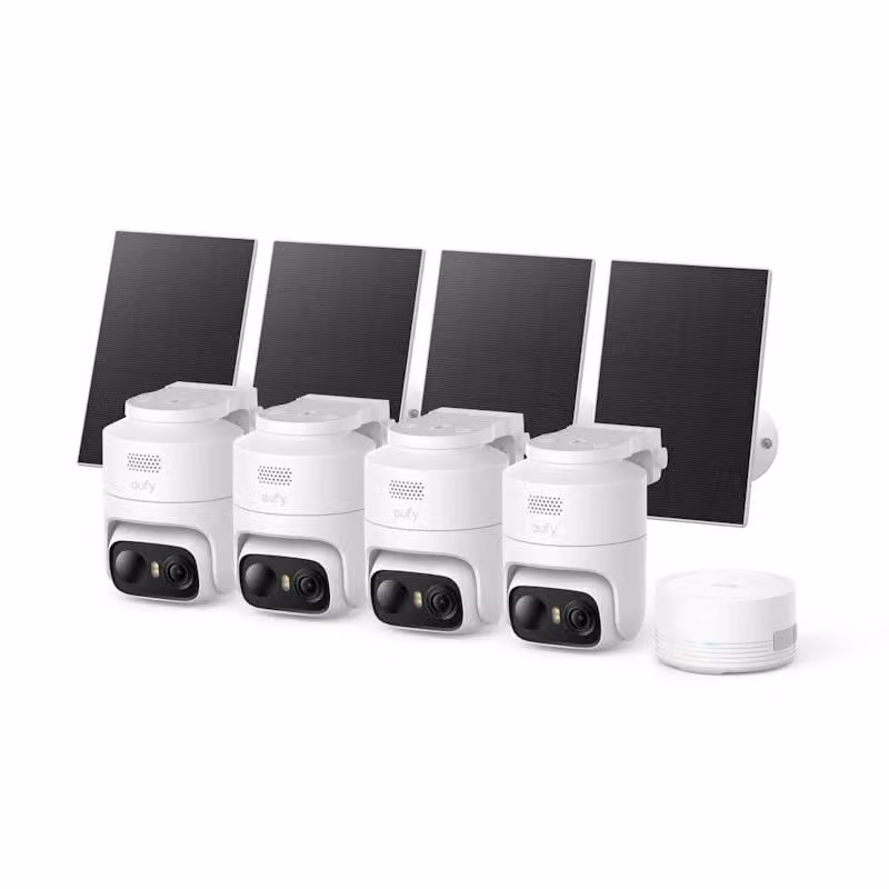Telecamera da esterno Anker eufy C37 con ricarica solare (kit da 4 pezzi + unità HomeBase Mini), 2K, colore bianco