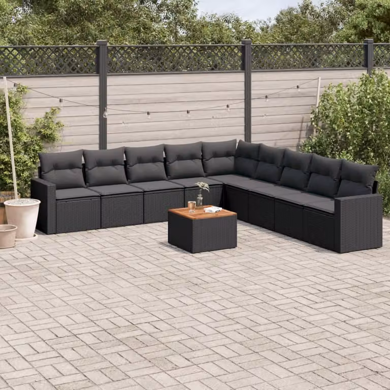 Maison Exclusive - Set da giardino 10 pezzi con cuscini in polyrattan nero