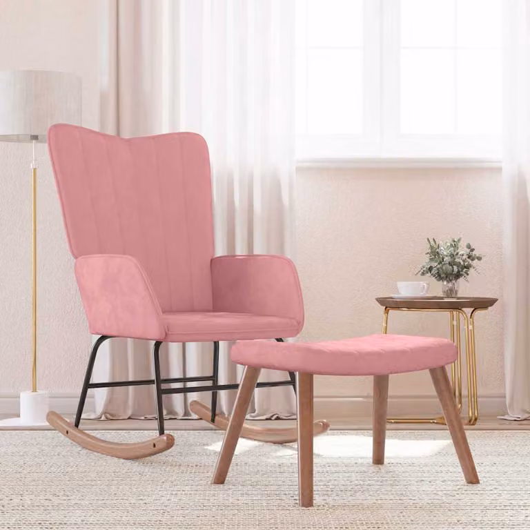 vidaXL Poltrona a Dondolo con Poggiapiedi in Velluto Rosa